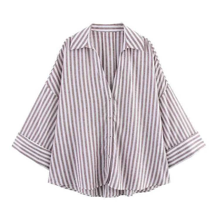 Women’s Asymmetric Linen Wide-Sleeve Shirt