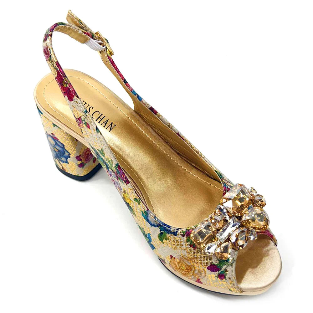 Italian Gold Heel Sandals & Matching Bag Set - 2024 Women Party Shoes (Thick Heel, Bigger Sizes) 5