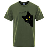 Black Cat Print T-Shirt - Funny Meow Design, Men's Loose Fit Summer Top