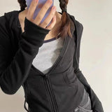 Lucyever Cropped Hooded Zip-Up Jacket Women Autumn New Slim Long Sleeve Y2K Sweatshirts Female Solid Streetwear Sports Hoodies 4