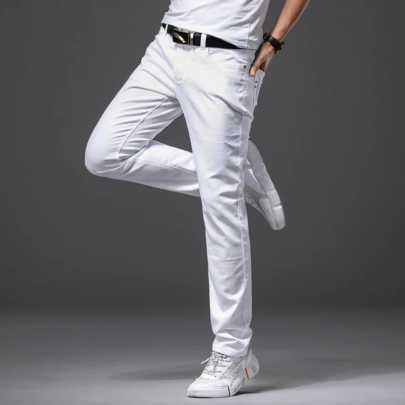 Men White Jeans Fashion Casual Classic Style Slim Fit Soft Trousers Male Brand Advanced Stretch Pants 4