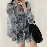 Shirts Women Fashion Tie Dye Harajuku Gothic Top New Korean Loose Casual Clothes Sun-proof Embroidery All-match Summer Holiday 2