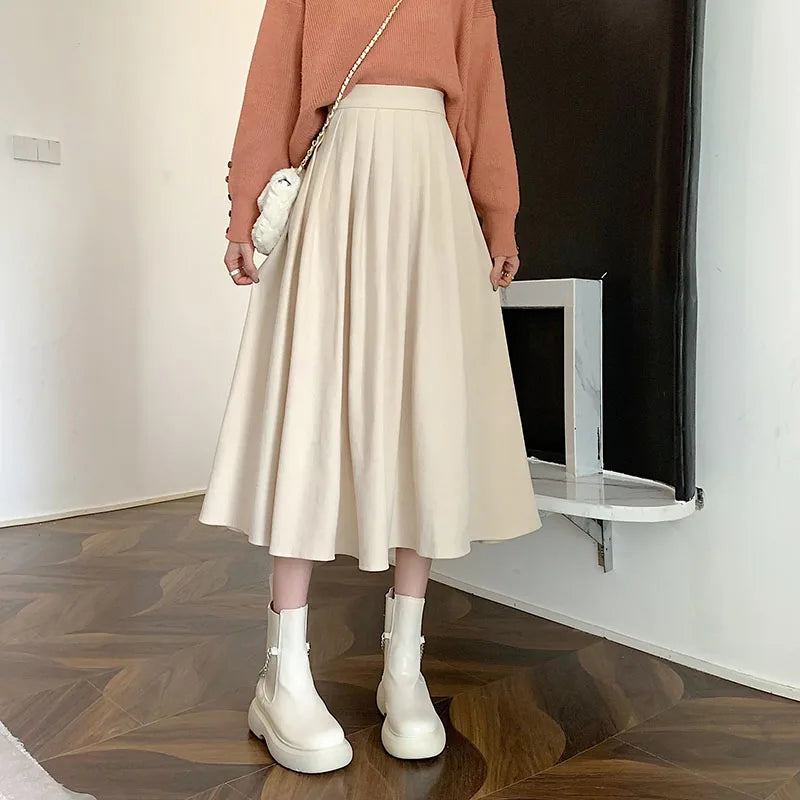 Lucyever Vintage Brown High Waist Pleated Skirt Women Korean Fashion College Style Long Skirt Ladies Autumn Casual A line Skirts 3