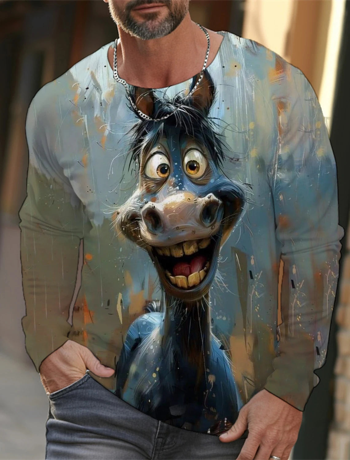 Funny 3D Animal Print Mens Top Fashion Cotton Long Sleeve T-shirt Men