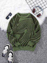 New-Popular-Autumn-and-Winter-Maze-Jacquard-Pattern-Pullover-Sweater-Casual-Round-Neck-Contrast-Color-Knitted