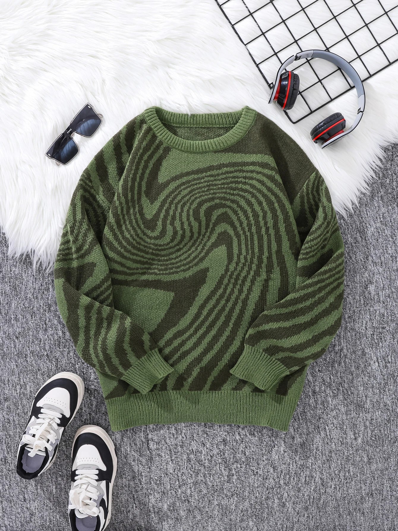 New-Popular-Autumn-and-Winter-Maze-Jacquard-Pattern-Pullover-Sweater-Casual-Round-Neck-Contrast-Color-Knitted
