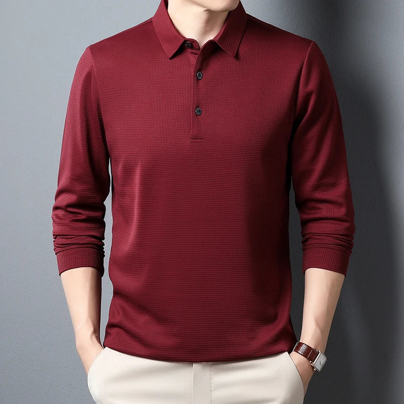 Men's Business Casual Polo Long Sleeve T-shirt Summer Comfortable Top 6