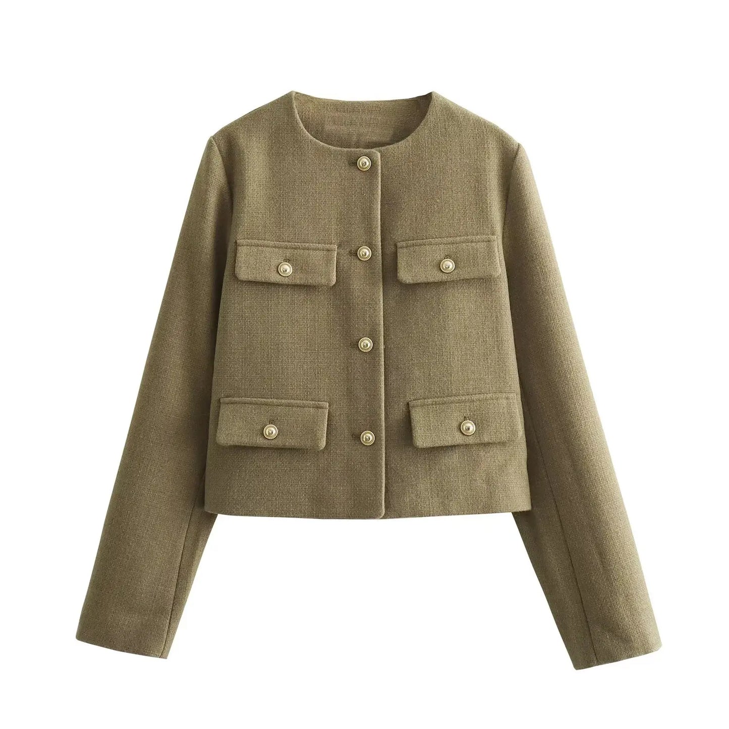 Winter New Product Women's Fashion and Casual Versatile Round Neck Flip Decoration Short Suit Coat 3