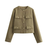 Winter New Product Women's Fashion and Casual Versatile Round Neck Flip Decoration Short Suit Coat 3