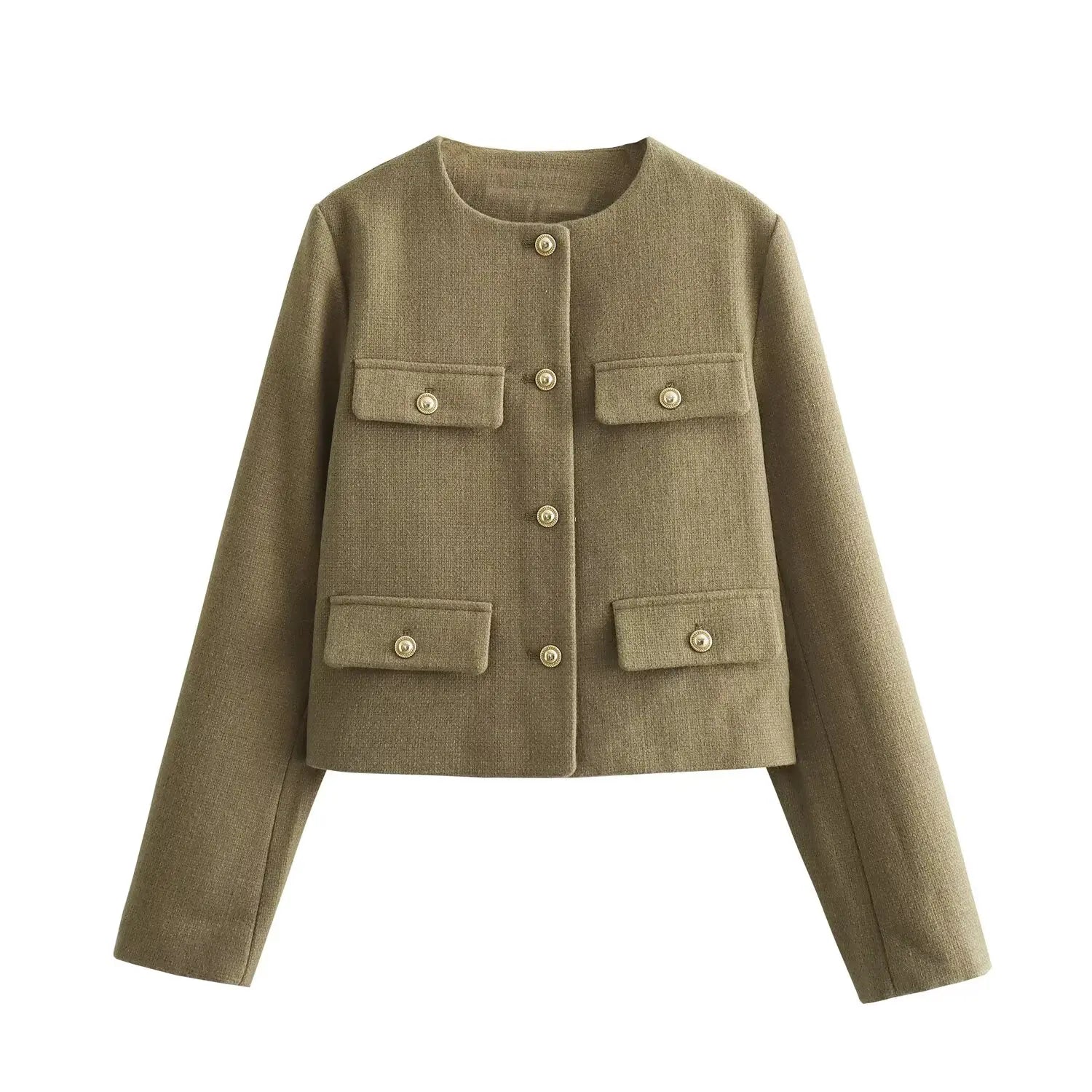 Winter New Product Women's Fashion and Casual Versatile Round Neck Flip Decoration Short Suit Coat 3