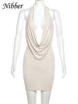 Diamond Pasted Solid Color Mini Dress Women Fashion Deep V-neck Strapless Dresses 6