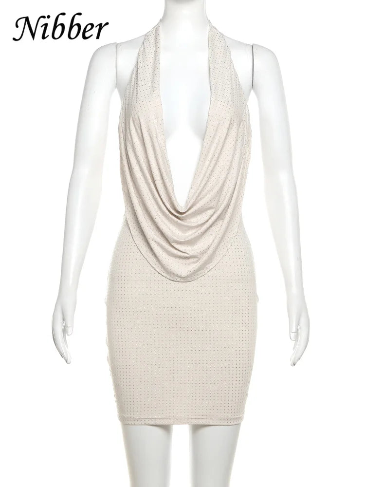 Diamond Pasted Solid Color Mini Dress Women Fashion Deep V-neck Strapless Dresses 6