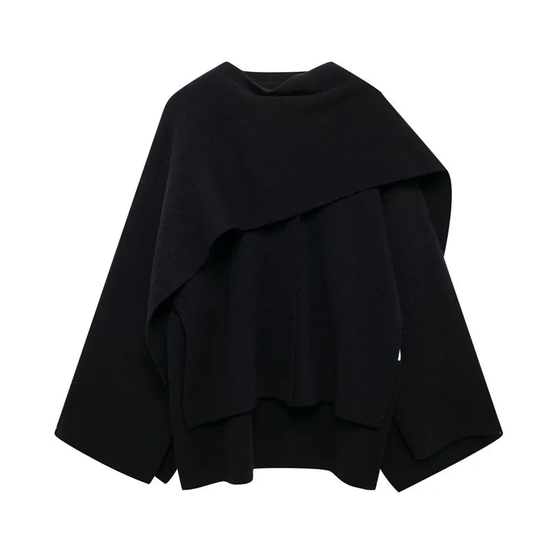 Scarf-Accent Woolen Overcoat