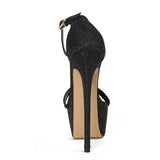 Model Catwalk Glamorous Sequin Platform Heels for Women - Open Toe Party & Club Shoes 5