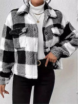 Autumn/winter Elegant Winter Coat Female Women's Urban New in Coat Plaid Pattern Lapel Button Fleece Women's Winter Coats