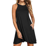Women's Dress Summer Casual T Shirt Dresses Beach Cover up Plain Pleated Tank Pockets Dress