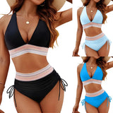 2025 Women's Shoulder High Waist Split Bikini Swimsuit Set with Chest Cushion and Adjustable Shoulder Straps