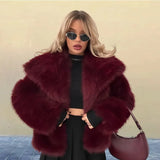 2025 Winter New Fashion Solid Color Fluffy Fur Coat Women High Street Luxury Big Fur Collar Faux Fox Fur Jacket Female Overcoats 5