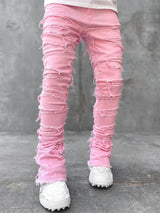 Men’s Slim Fit Patchwork Distressed Jeans
