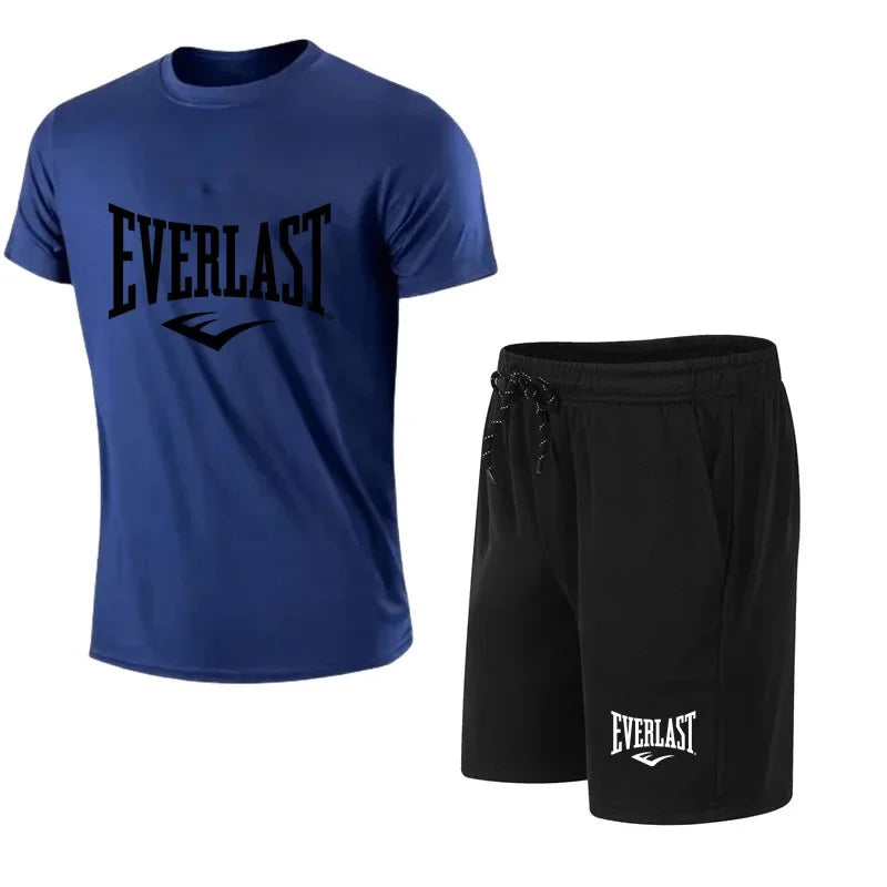 EVERLAST Men's T-shirt + Shorts 2pcs Set Leisure Breath Short Sleeve Sport Jogging Gym Brand Print Clothing