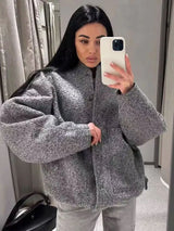Women Fashion With Pockets Oversized Bomber Jacket Coat Vintage Long Sleeve Snap Button Female Outerwear Chic Tops 3