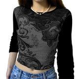 Dark-Academia-Graphic-Print-T-shirt-E-girl-Gothic-Mall-Goth-Alt-Emo-Crop-Top-Y2K