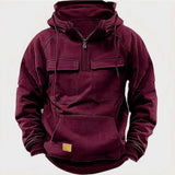New autumn-winter men's hooded solid-color casual hoodie - fashionable young man's multi-pocket patch hoodie pullover shirt 3
