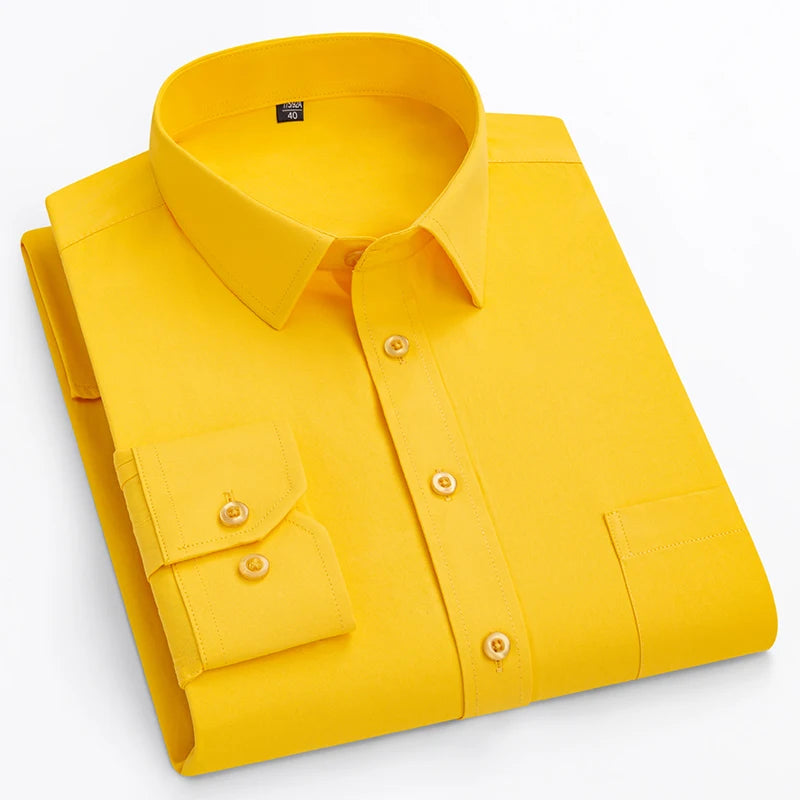 Men's Double Collar Office Shirt - Plus Size, Slim Fit, Solid Colors, long-sleeve business tops 2
