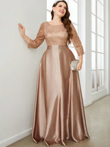 Mgiacy Crew neck long sleeve sequin patchwork satin long gown ball dress Party dress Bridesmaid dress 6