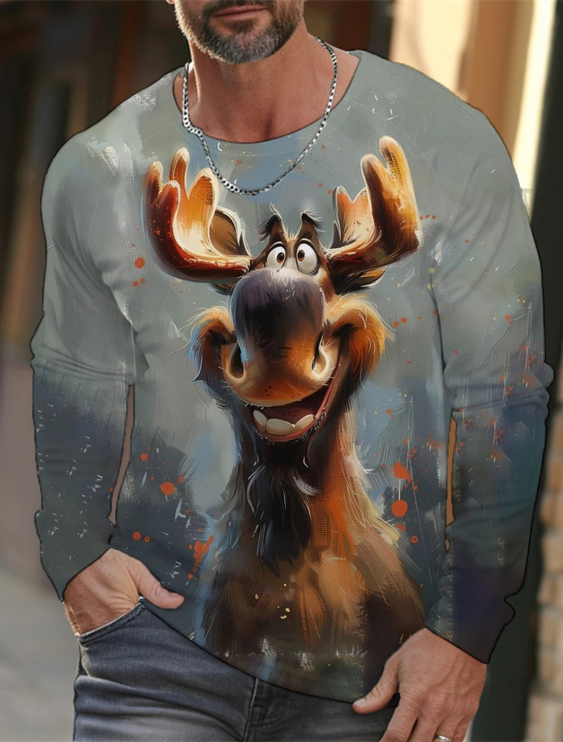 Funny 3D Animal Print Mens Top Fashion Cotton Long Sleeve T-shirt Men