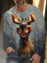 Funny 3D Animal Print Mens Top Fashion Cotton Long Sleeve T-shirt Men