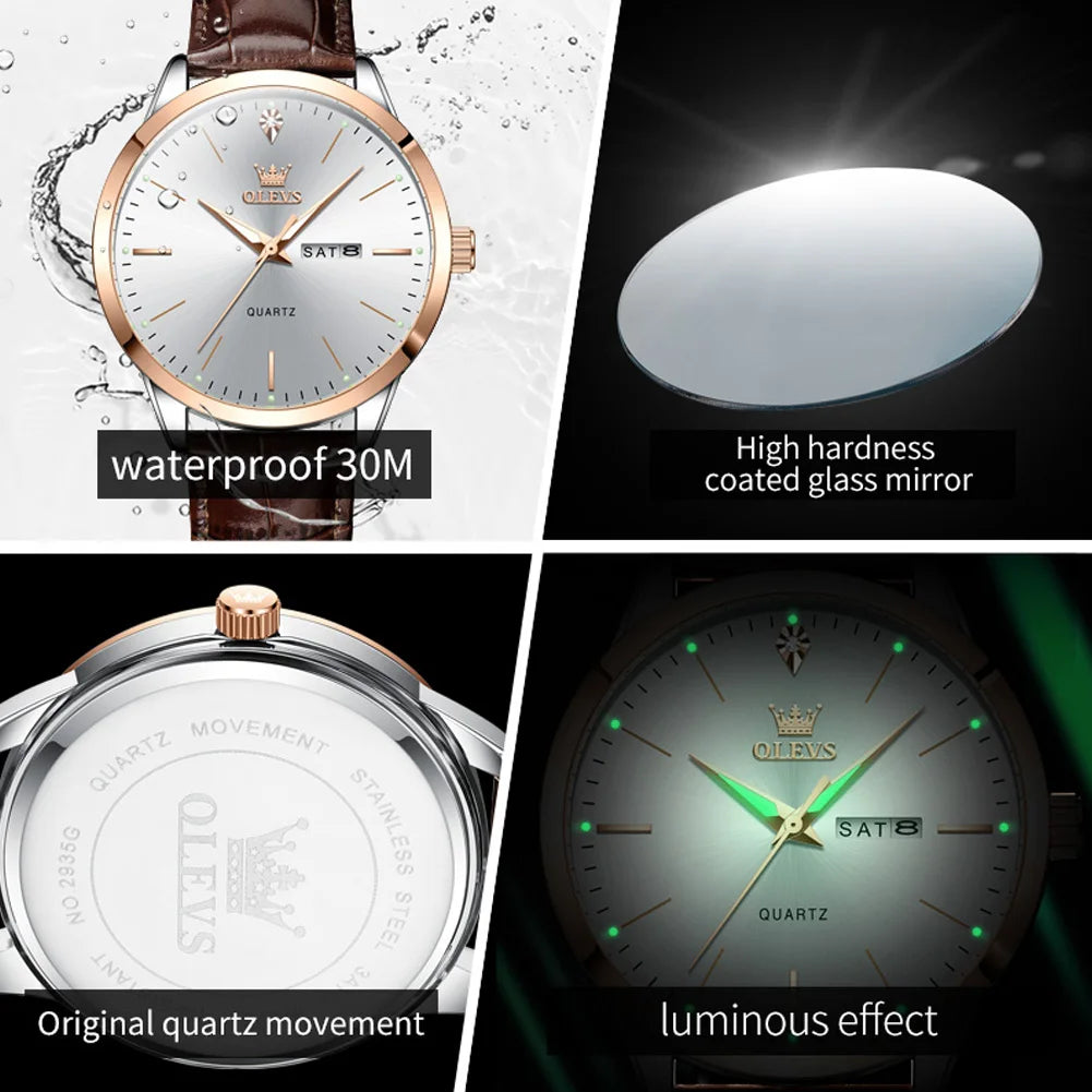 Fashion Business Brand Original Men Watches Leather Strap Trend Week Calendar Quartz Watch Luminous Waterproof 43mm 5