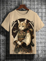 3D Printed Samurai Cat T-Shirt | Japanese Inspired Men's Tee