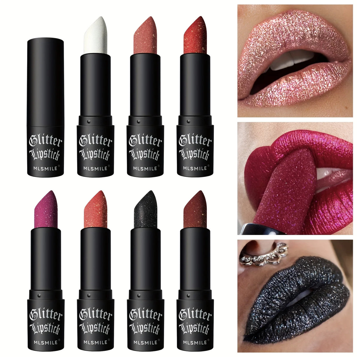 7 Colors Glitter Lipstick Hydrating Sparkling Shine Lip Color Nonstick Highly Pigmented Formula Gives Metallic Finish Lip Makeup 5