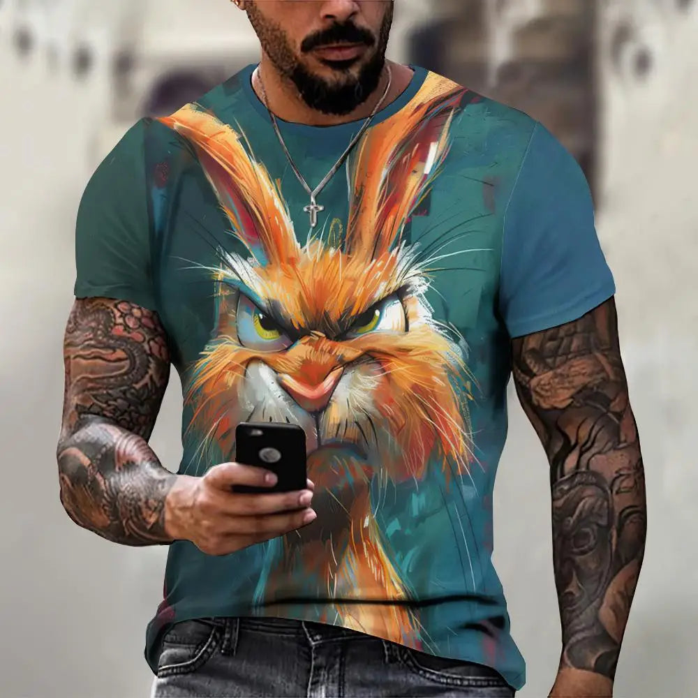 Angry Animal Print Summer Men's T Shirt Casual Short Sleeve Fashion Streetwear Male Oversized Clothing Crew Neck T-Shirts