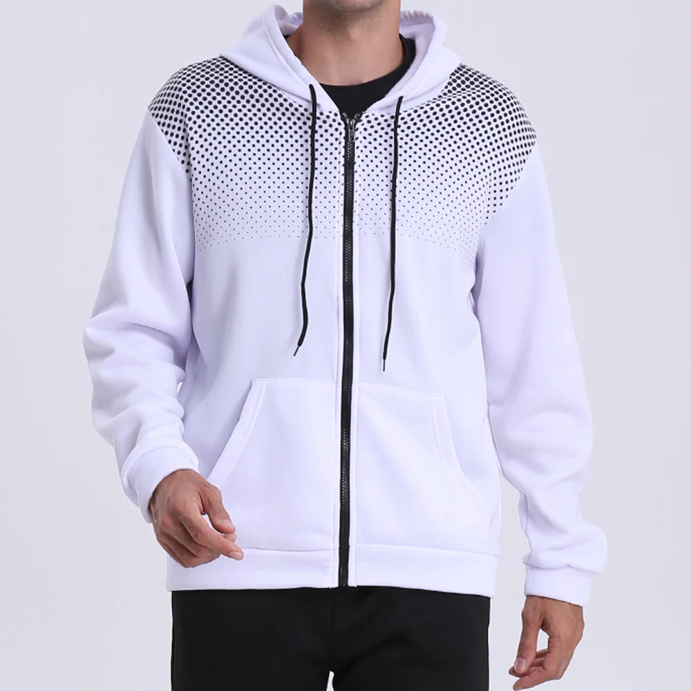 Men's Zip Up Hoodie Pocket Polka Pot Print Hooded Sweatshirt Sport Outdoor Casual Slim Fit Men Spring AutumnZipper Hoodie 4