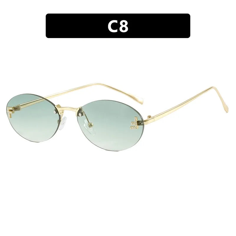 Retro Rimless Oval Cat-Eye Sunglasses
