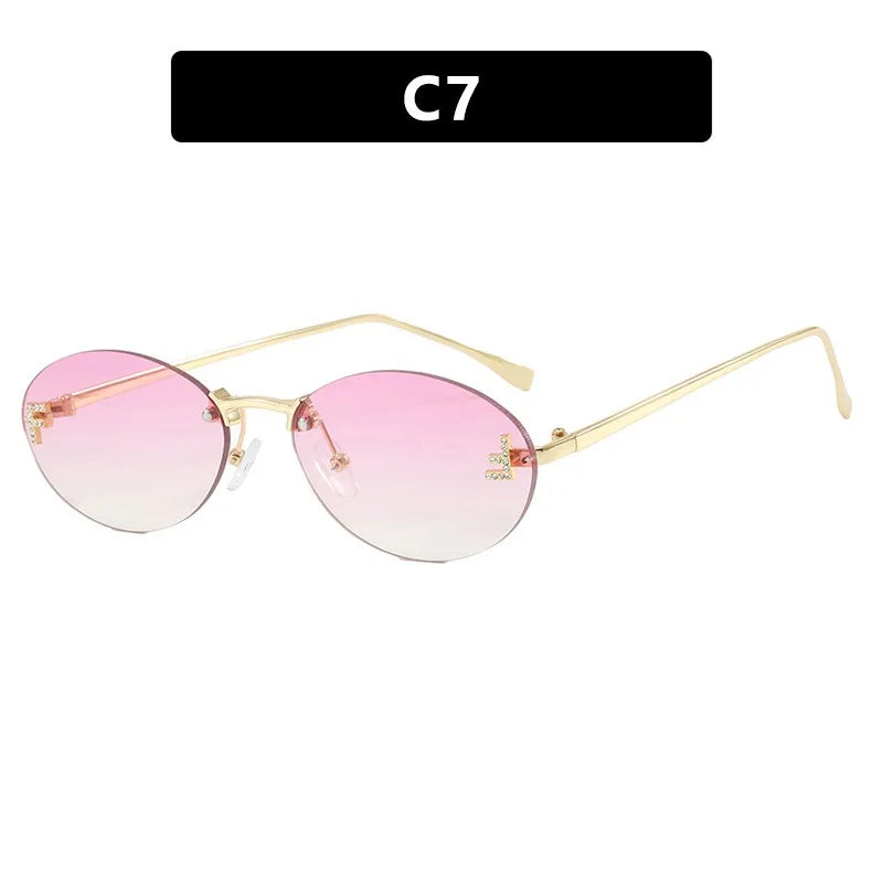 Retro Rimless Oval Cat-Eye Sunglasses