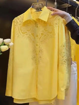 Luxury Brand Sparkle Sequins Hollow Out Lace Embroidery Cotton Blouses Shirts for Women 2025 Trend Long Sleeve Loose Casual Top