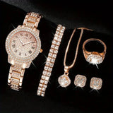 Full Diamond Roman Literal Steel Strip Watch with Starry Charm Business Quartz Watch Set 2
