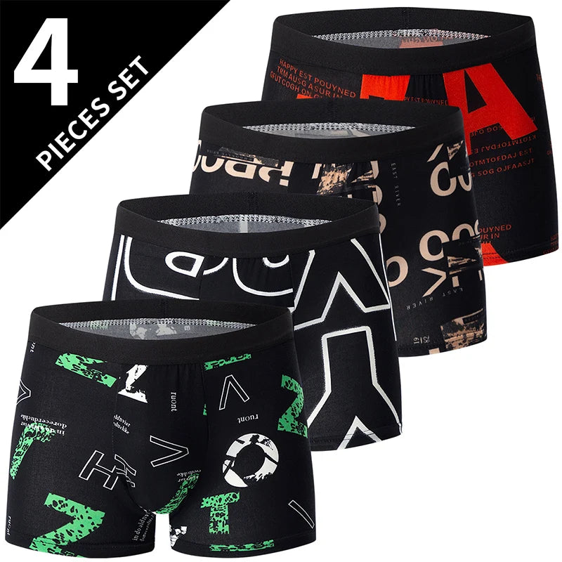 4-Pack Men's Fashion Printed Underwear: Breathable Boxers, Plus Size Options (Up to 6XL)