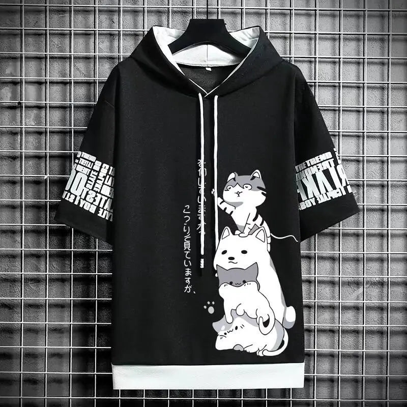 Men’s Harajuku Streetwear Short-Sleeve Hoodie