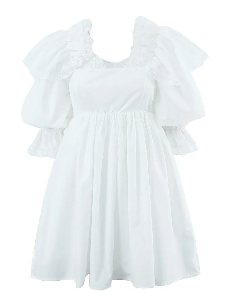 White-Princess-Ball-Gown-Dress-Splice-Lace-Ruffles-Shoulder-Half-Puff-Sleeve-Women-Fairy-Mini-Robe