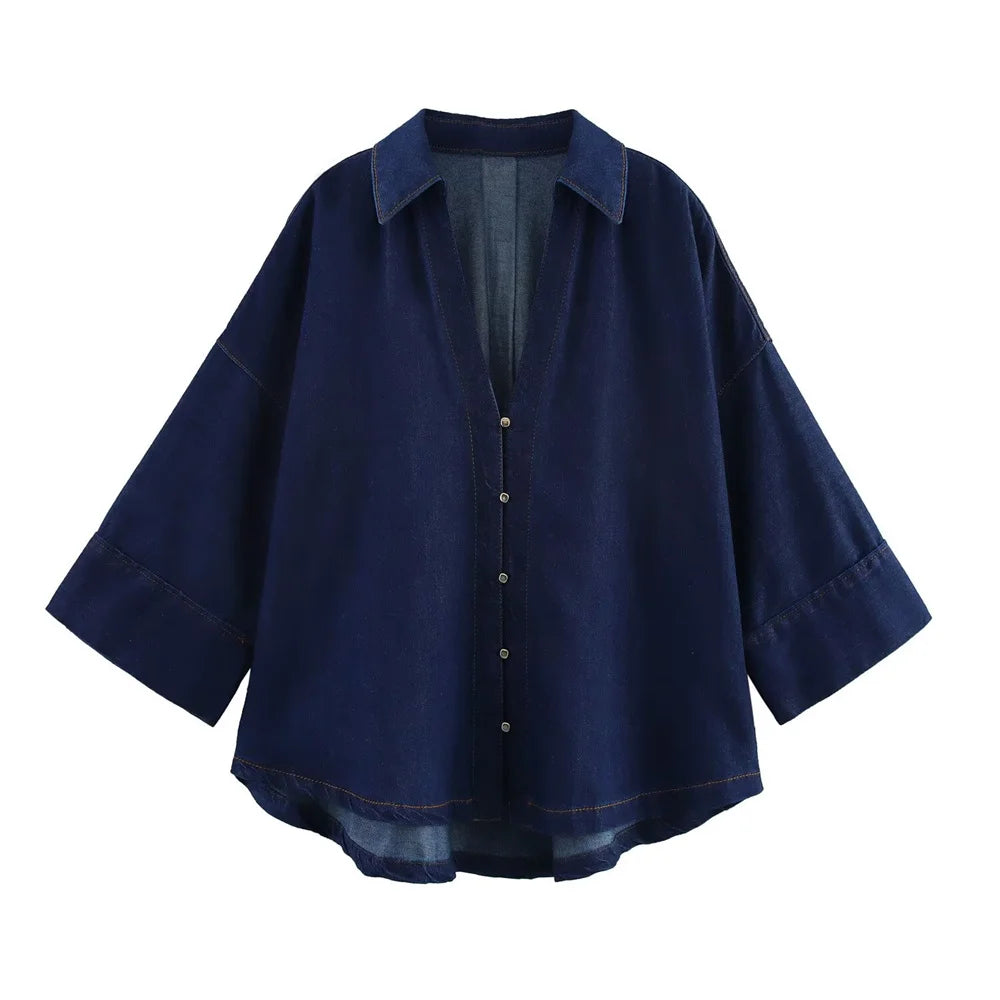 2025 Women Denim Set Loose Fit Button Down Shirt With Wide Leg Pants Fashionable Casual Wear for Women 2