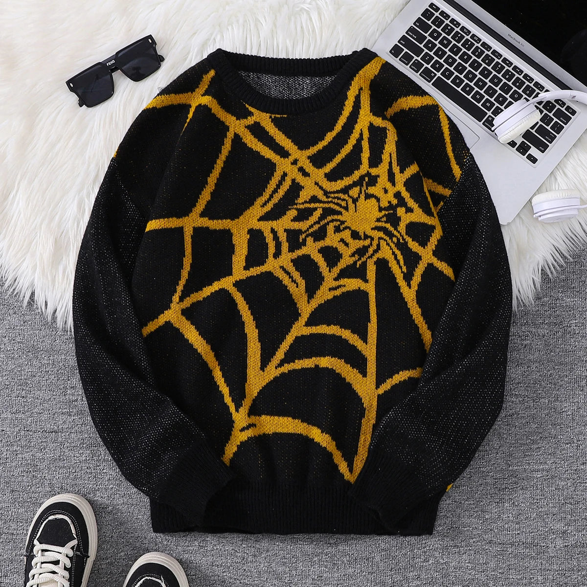 Men’s Spider Web Jacquard Knit Pullover