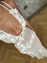 Women's Sexy Floral Long Dress - Sleeveless Strap, High Split, Backless Mesh Party Dress 5