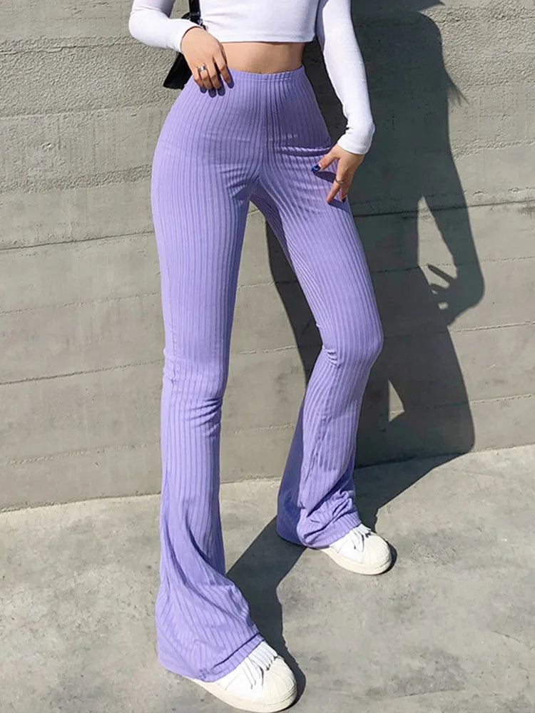 Solid Hot Y2k Woman Pants E Girl Aesthetic Fashion Streetwear Women Clothes Slim High Waist Capris Sexy Bell Bottom Flare Tights 2