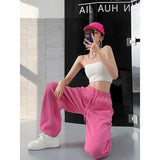 Drawstring Fitness Women's Pants Clothing Jogging Sports Elastic Waist Harem Trousers for Woman Pink Baggy Sweatpants Loose G 3