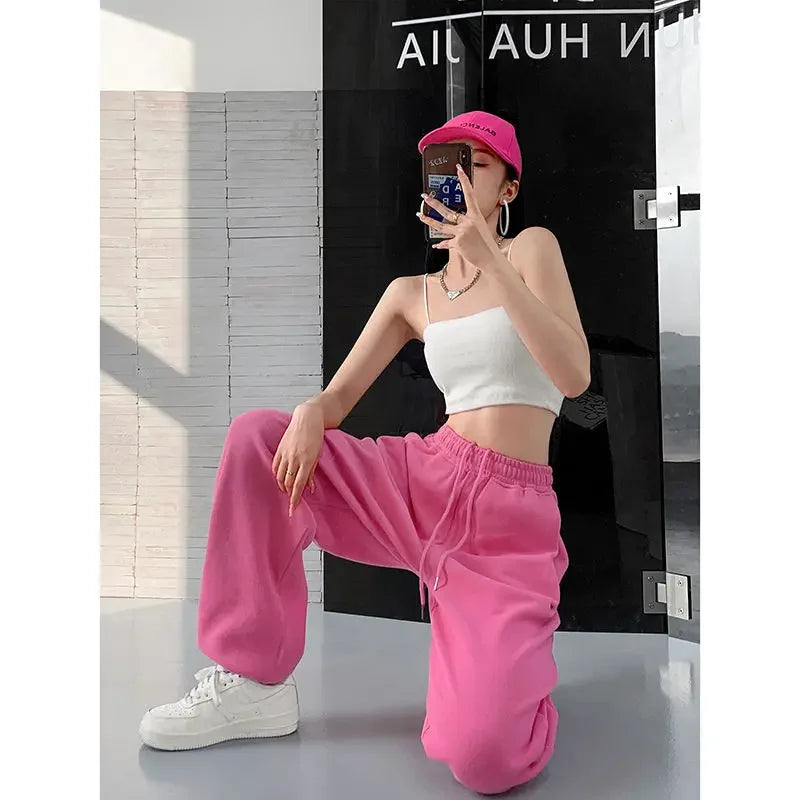 Drawstring Fitness Women's Pants Clothing Jogging Sports Elastic Waist Harem Trousers for Woman Pink Baggy Sweatpants Loose G 3