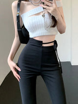 Casual Flare Pants Women Spring Irregular Lace-up High Waist Simple Leisure All-match Slim Streetwear Korean Style Chic Fashion 5